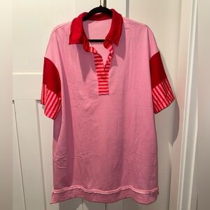 Pink & Red Striped Accent Polo Dress